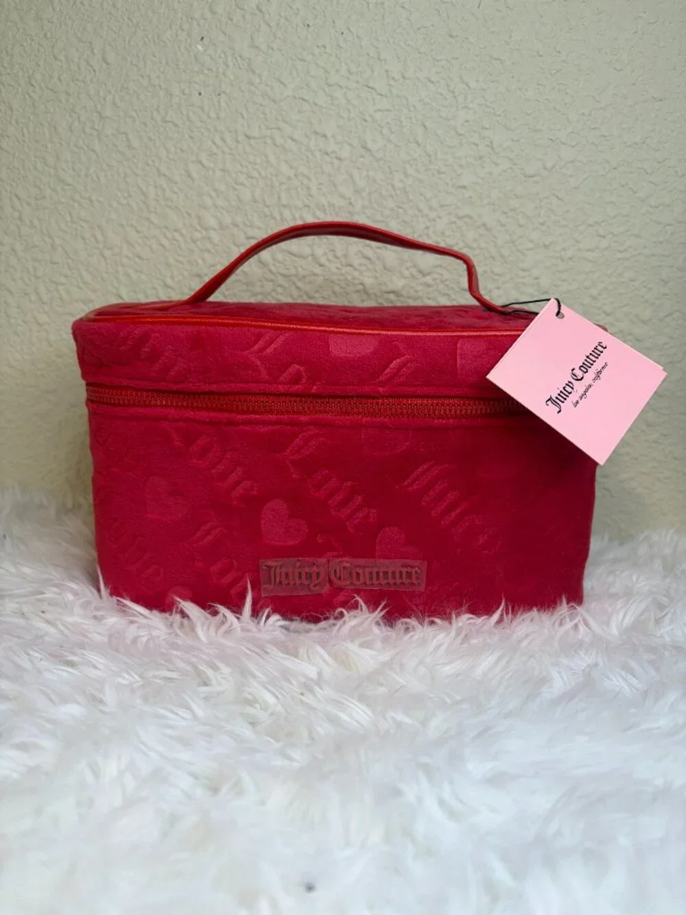 Juicy Couture Red Velour Travel Makeup Cosmetic Train Case Vanity Bag NWT